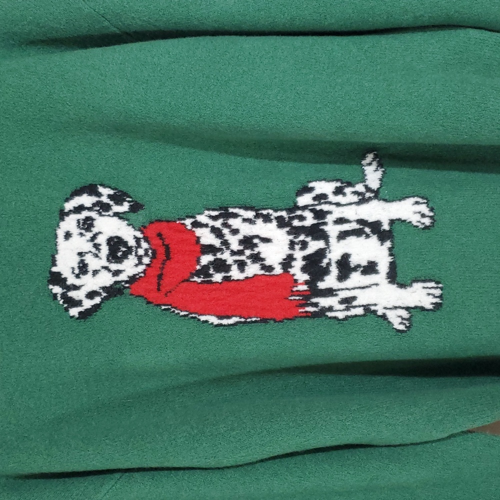 Wondershop Woman's Long Sleeve Dalmatian Sweater ~ Green - Picture 7 of 11